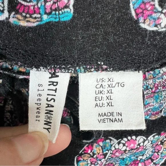Artisan NY Wide Leg Lounge Pants Black Elephant Print Soft Sleepwear Women's XL - Picture 2 of 7